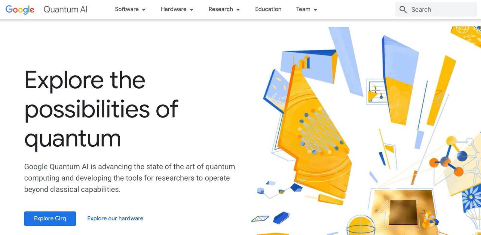 لقطة شاشة لصفحة Google Quantum AI الرئيسية